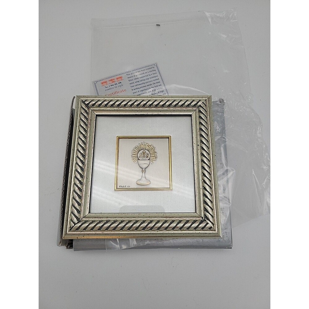 Beautiful Silver Chalice JHS Small Picture Art Made In Italy ASA Liner In Box
